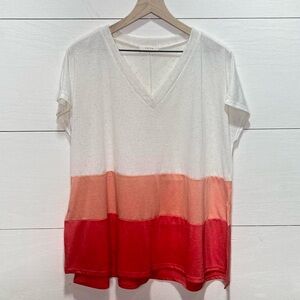 Entro • Coral Color Block Side Slit Linen Blend V-Neck Tunic Size Large